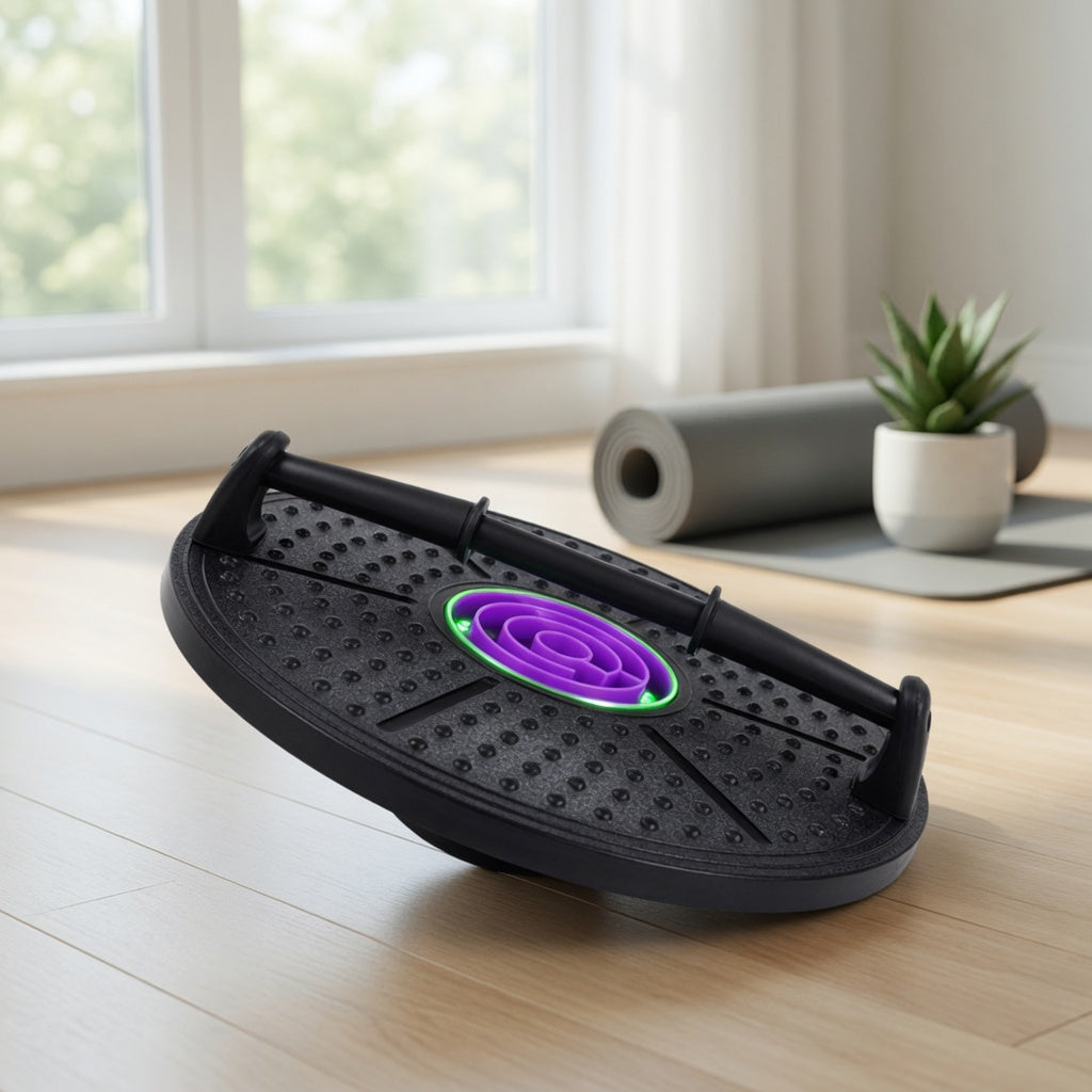 Compact balance board trainer for home fitness, stability and core workouts